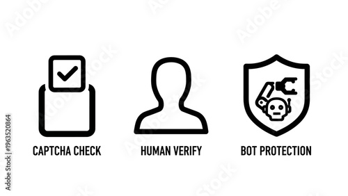 Captcha check and human verification icons for cybersecurity and bot protection systems