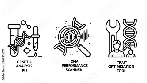 Biotechnology and DNA genetic analysis icons collection