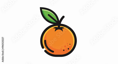Stylized illustration of a vibrant orange with a green leaf