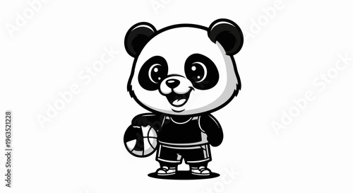 Cartoon panda in basketball attire holding a ball