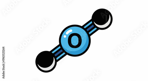 Cartoonish atomic structure with a central blue circle labeled 'O'