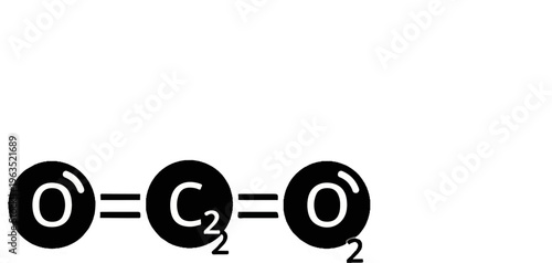 A simplified diagram of a carbon dioxide molecule with double bonds