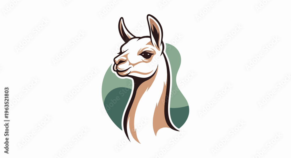Obraz premium Stylized portrait of a llama with short, wavy brown and white fur, facing left