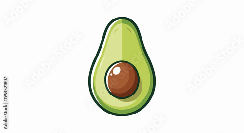 A cartoon-style illustration of a halved avocado with a large brown pit inside