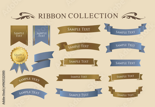 Antique Ribbon Decorations with Border and Frame Design Set