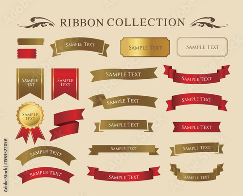 Antique Ribbon Decorations with Border and Frame Design Set