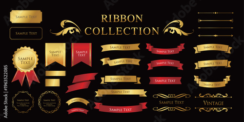 Antique Ribbon Decorations with Border and Frame Design Set