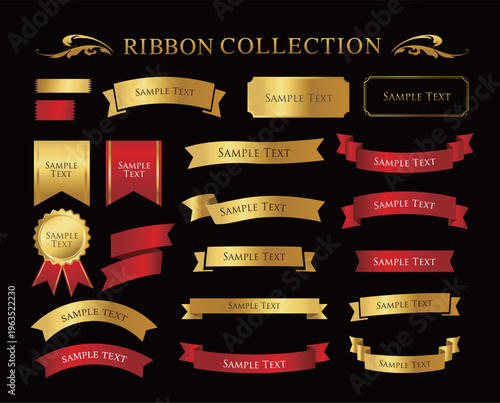 Antique Ribbon Decorations with Border and Frame Design Set