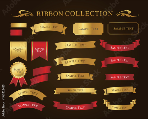 Antique Ribbon Decorations with Border and Frame Design Set