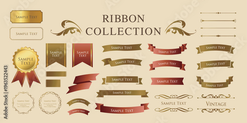 Antique Ribbon Decorations with Border and Frame Design Set