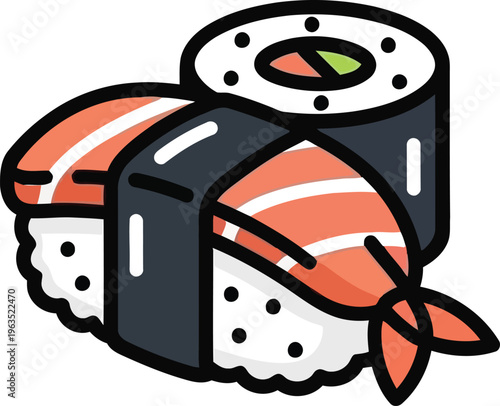 Colorful nigiri and maki sushi rolls. fresh japanese cuisine vector illustration with raw fish