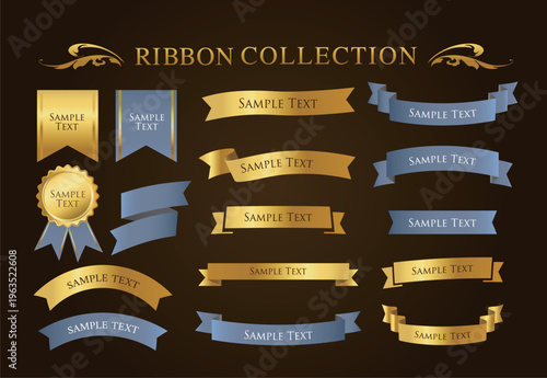 Antique Ribbon Decorations with Border and Frame Design Set