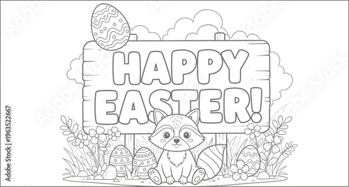 Easter bunny wishes a happy easter with colorful eggs and spring florals