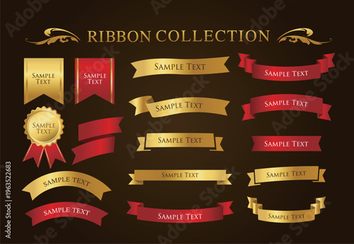 Antique Ribbon Decorations with Border and Frame Design Set