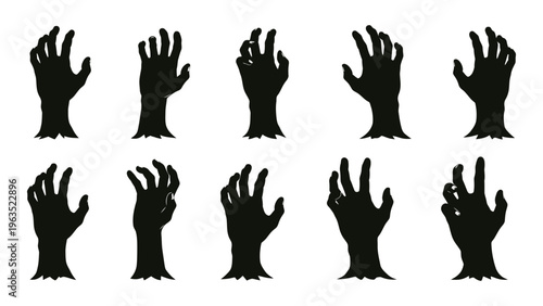Collection of zombie hands reaching up in various positions