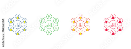 Colorful community icons, multiple style collection, vector elements, social group, collaboration, teamwork, networking, community support concept, solid, outline, glyph icons.