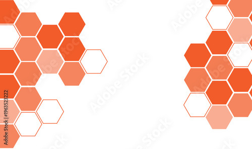 Orange Hexagon Honeycomb Pattern on White Background, Modern Geometric Clusters with Gradient Shades, Abstract Seamless Design Elements 