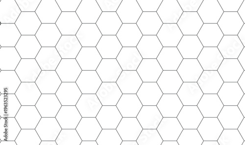 Seamless White Honeycomb Hexagon Pattern with Thin Black Lines, Modern Minimalist Geometric Background, Abstract Tileable Mesh Texture 