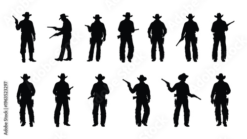 Western cowboy silhouettes in various poses