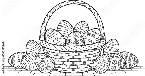 Easter eggs in a woven basket for springtime celebrations