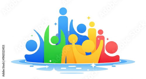 Colorful Crowd Celebrating Togetherness and Unity in a Vibrant Illustration.