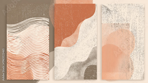 Music texture set with minimalist linear shapes and geometric wave pattern, trendy summer concept for modern branding, business flyers and creative covers