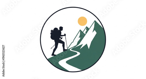Silhouette of a Hiker Climbing a Mountain Trail Under the Sun.