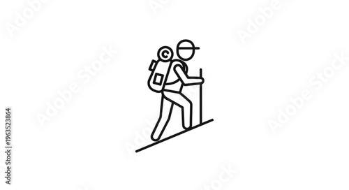 Line Art Illustration of a Hiker Ascending a Hill.