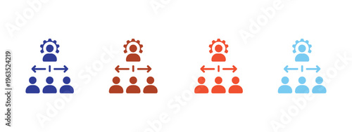 Colorful coordination icons, multiple style collection, vector elements, teamwork, collaboration, task alignment, workflow optimization, project coordination concept, solid, outline, glyph icon.