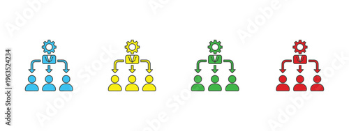 Colorful coordination icons, multiple style collection, vector elements, teamwork, collaboration, task alignment, workflow optimization, project coordination concept, solid, outline, glyph icon.