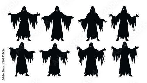 Collection of eight black silhouette figures in various poses
