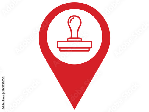 Red location pin with approval stamp illustration