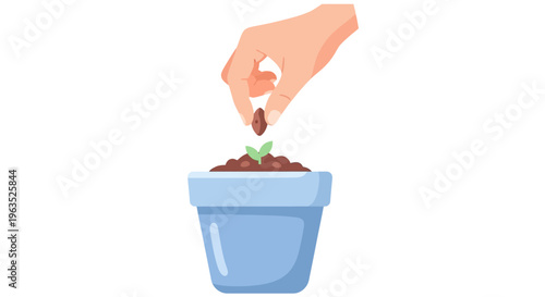 Hand Planting Seed in Pot Soil.
