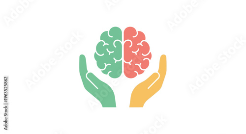 Hands Holding Colorful Brain Illustration.