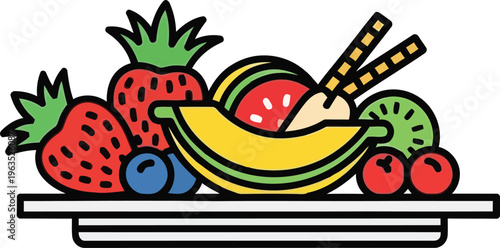 Fresh fruit platter with assorted berries and tropical slices vector for healthy snack