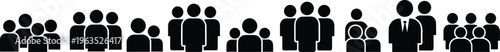 Set of people group icons in various compositions isolated on white background, community, teamwork, social network, business organization concept
