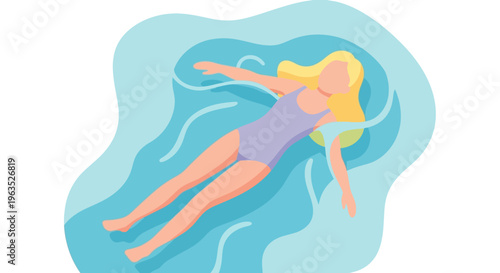 Woman Floating on Water Relaxing Peacefully.