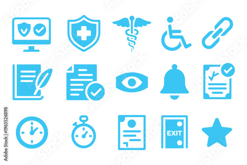 Document security and accessibility icons, solid vector set, essential workflow tools, file protection, access control, compliance, and productivity management.