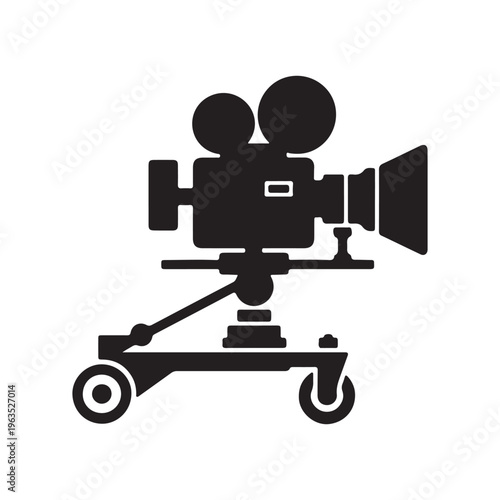 Professional Video Camera on Dolly Crane Icon – Film Production Silhouette Vector