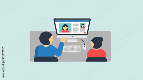 Two people watching a youtube video on a computer, end screen with recommended videos