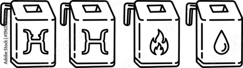 Four oil cans with different symbols