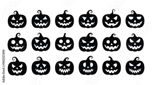 Collection of 16 unique black and white halloween pumpkins