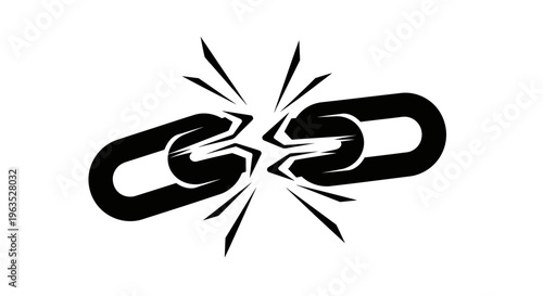 Broken Chain Link Icon, Symbolizing Disconnection or Freedom, isolated white background.