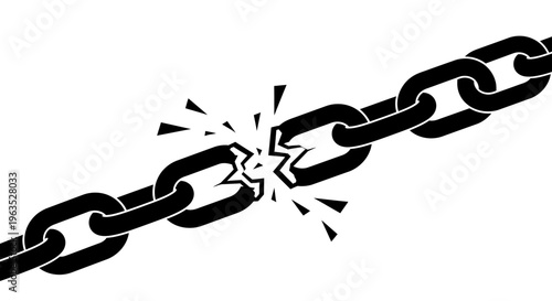 Segment of a Broken Black Chain Showing Disconnection on Isolated White Background