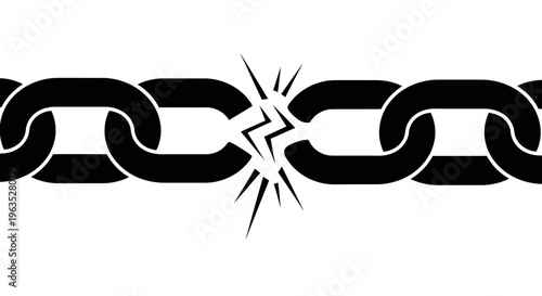 Broken Chain Symbol Representing Weakness, Freedom, or Disconnection on Isolated White Background
