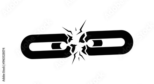 Broken Black Chain Link Icon on Isolated White Background