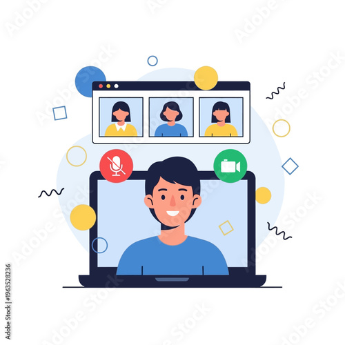 Online meeting and video conference illustration.