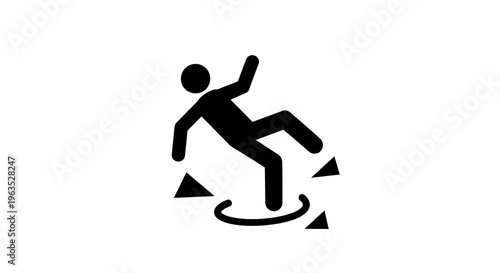 Silhouette Icon of a Person Slipping and Falling Accident Warning Sign on Isolated White Background