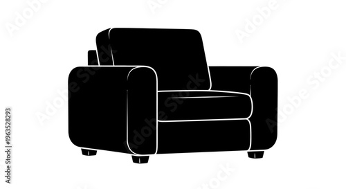 Comfortable Modern Armchair Silhouette Icon on Isolated White Background for Interior Design