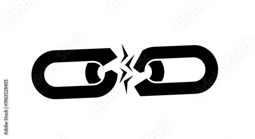 Broken black chain link icon on an isolated white background.